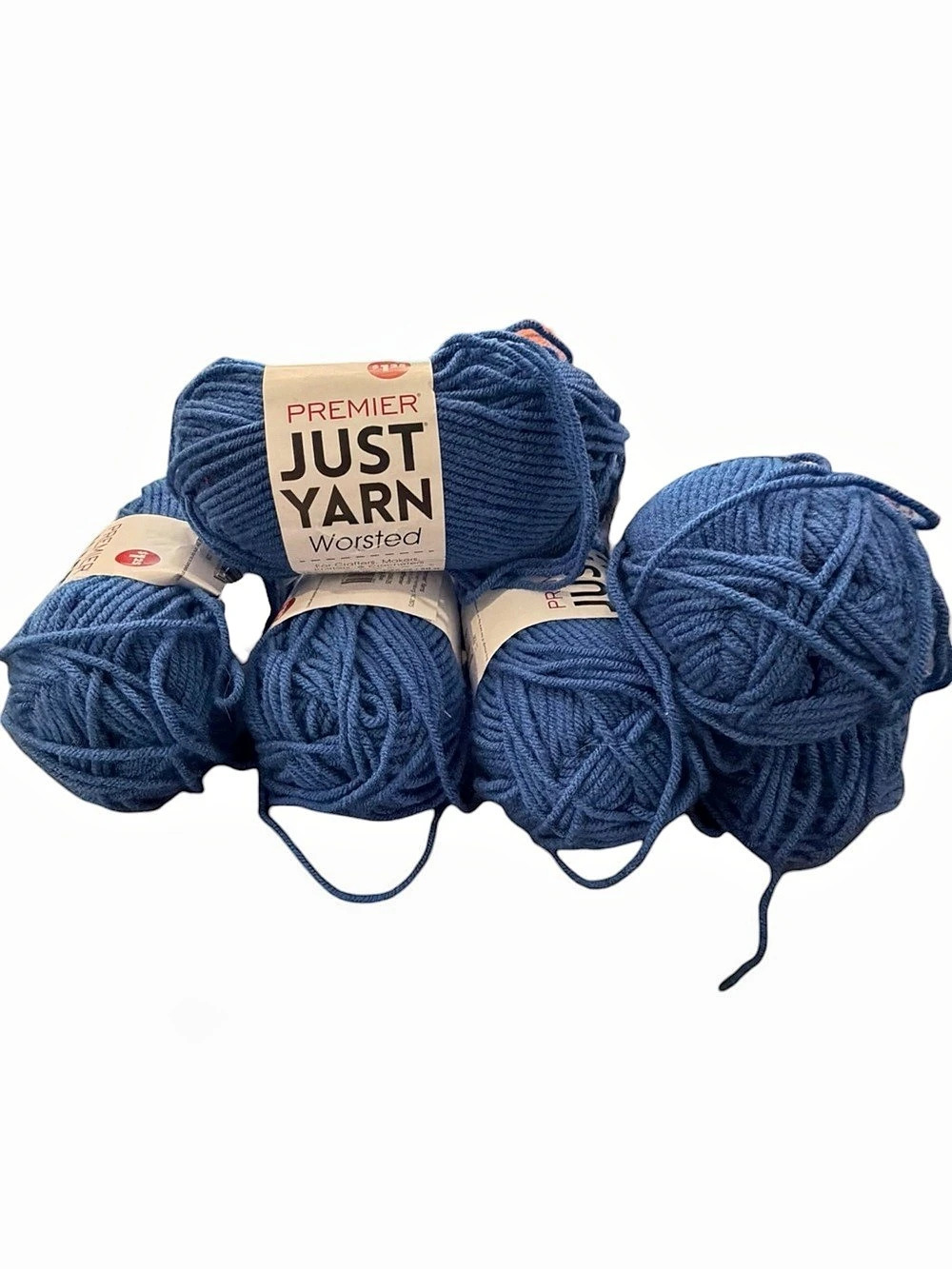 Lot Of 6 Premier JUST YARN WORSTED 109 yards Each Classic BLUE #2066-25 Acrylic